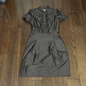Burberry London Brown button up front ruffle midi work dress sz 2